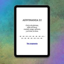 Adivinanza del libro 100 adivinanzas con datos curiosos visualizada en una tablet